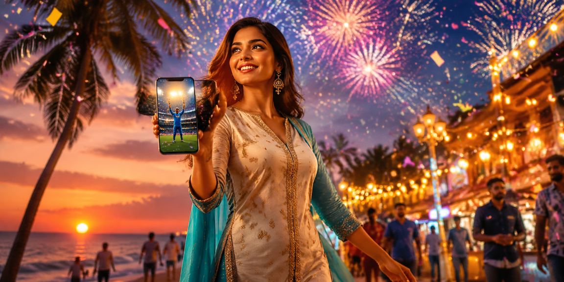 User enjoying mobile casino on Goa beach